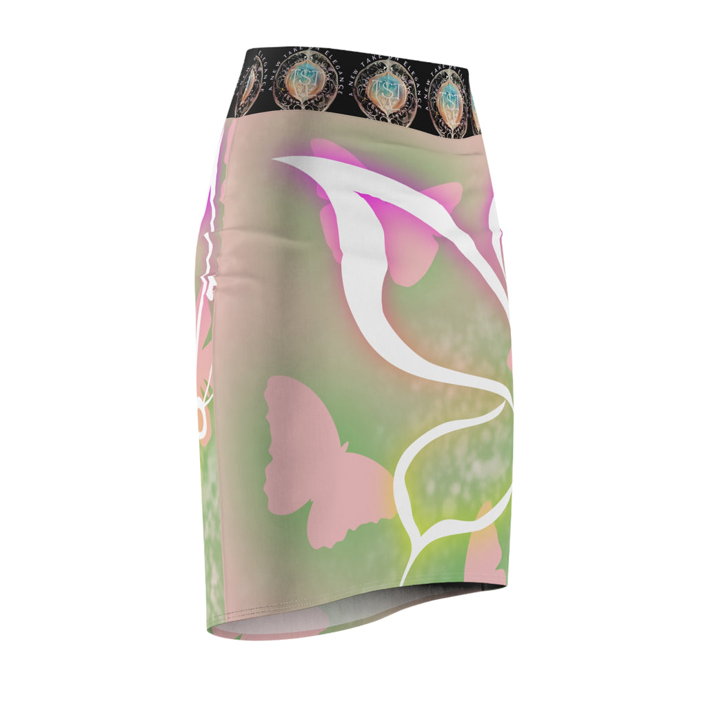 Floral Butterfly Pencil Skirt — Pastel Boho AOP