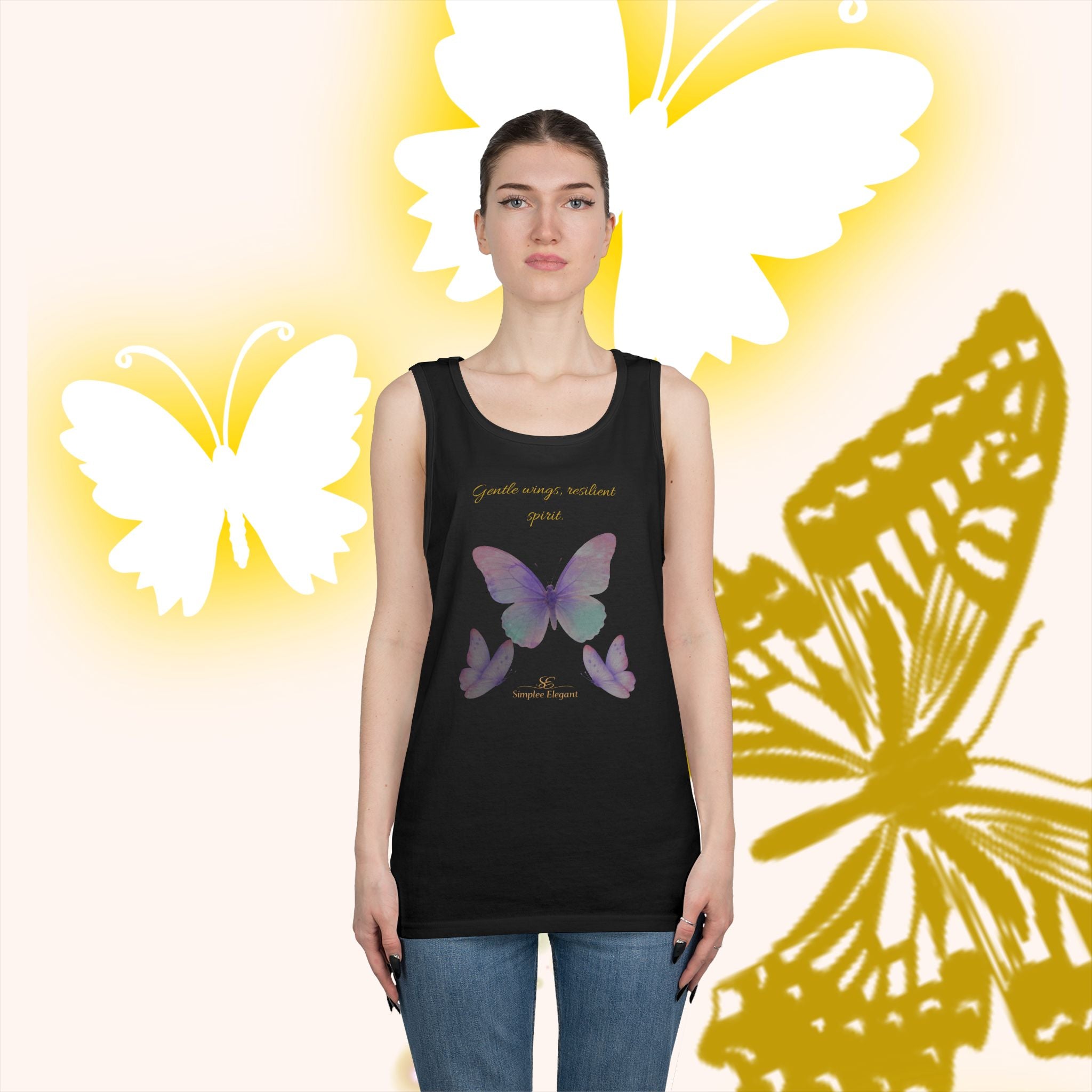 Simplee Elegant “Gentle Wings, Balanced Grace” Butterfly Tank – Soft Lavender Affirmation Top