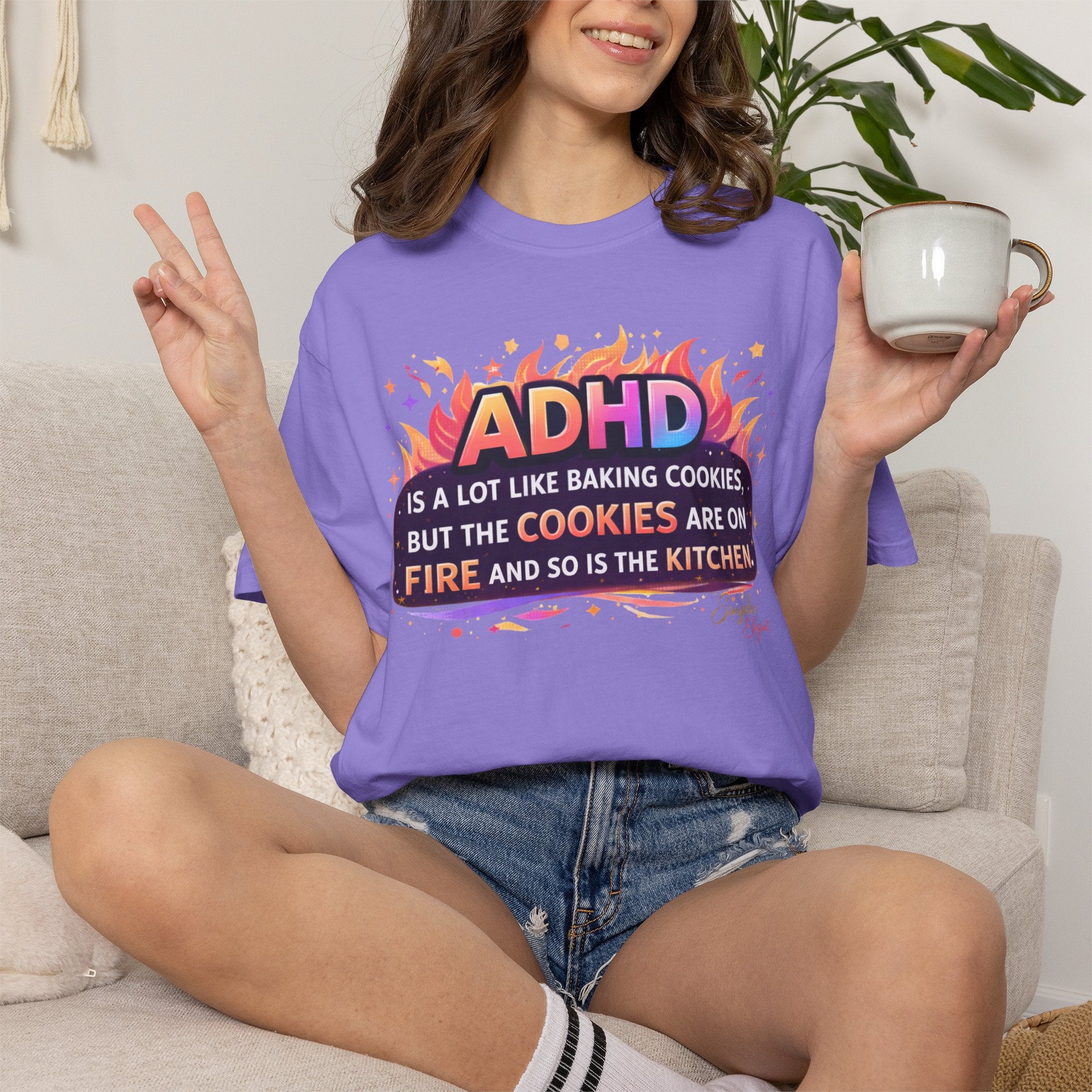 Simplee Elegant “ADHD Cookies on Fire” Tee – Funny ADHD Humor Graphic Shirt