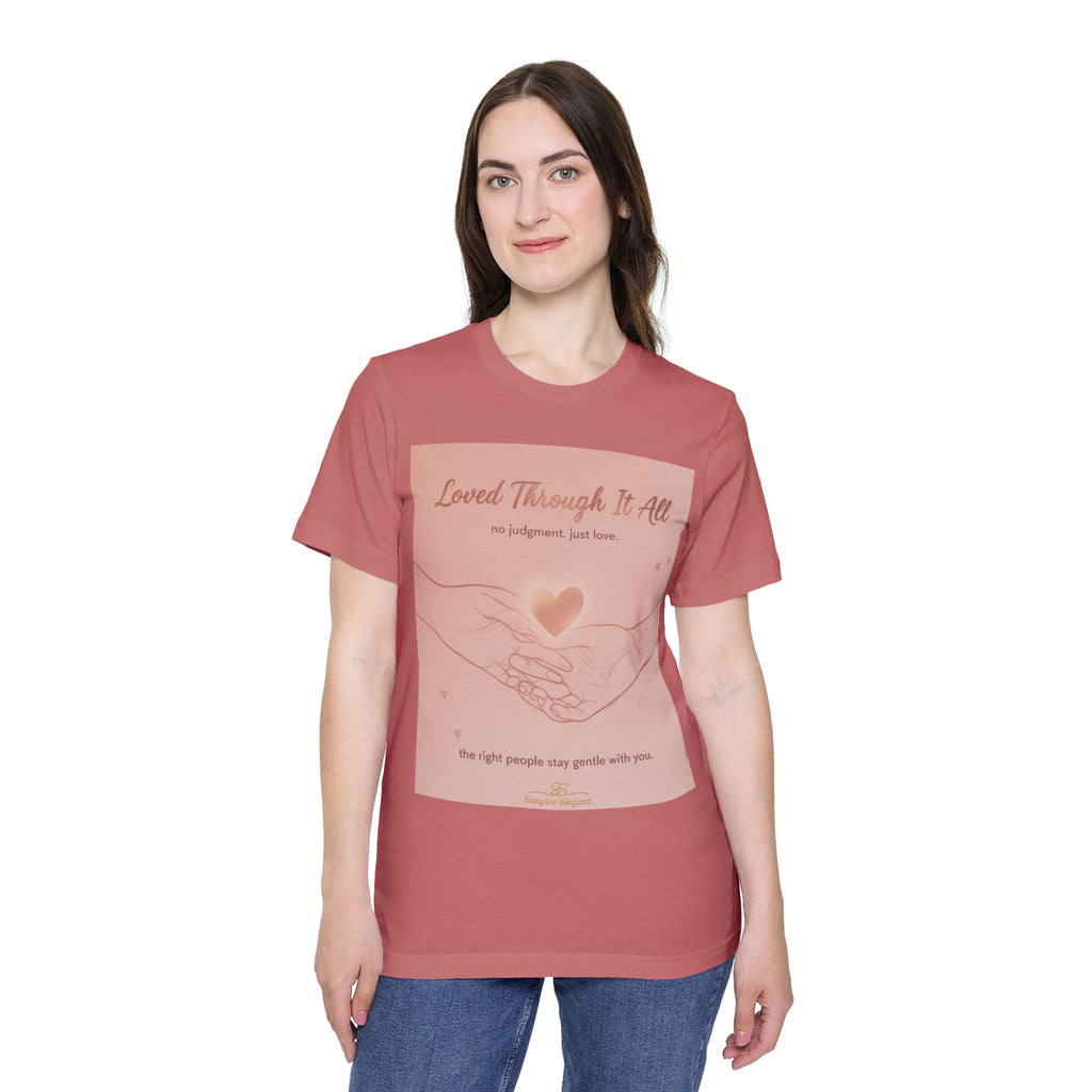 Loved Through It All – Trichotillomania Support Tee | BFRB Awareness Shirt | Mental Health Support Top | Trich-Oh-Clock Collection