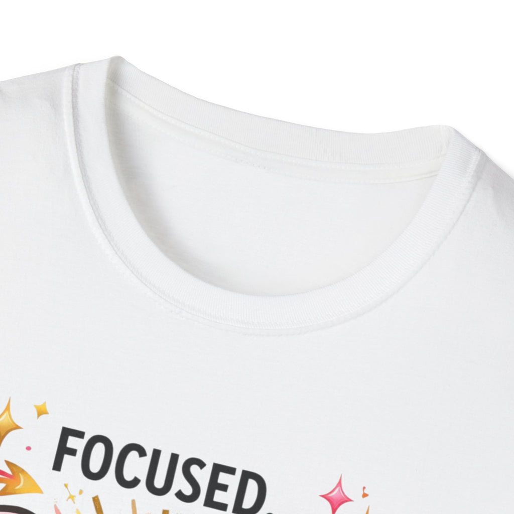 Simplee Elegant “Focused… Eventually” Tee – Funny Motivation Graphic Shirt