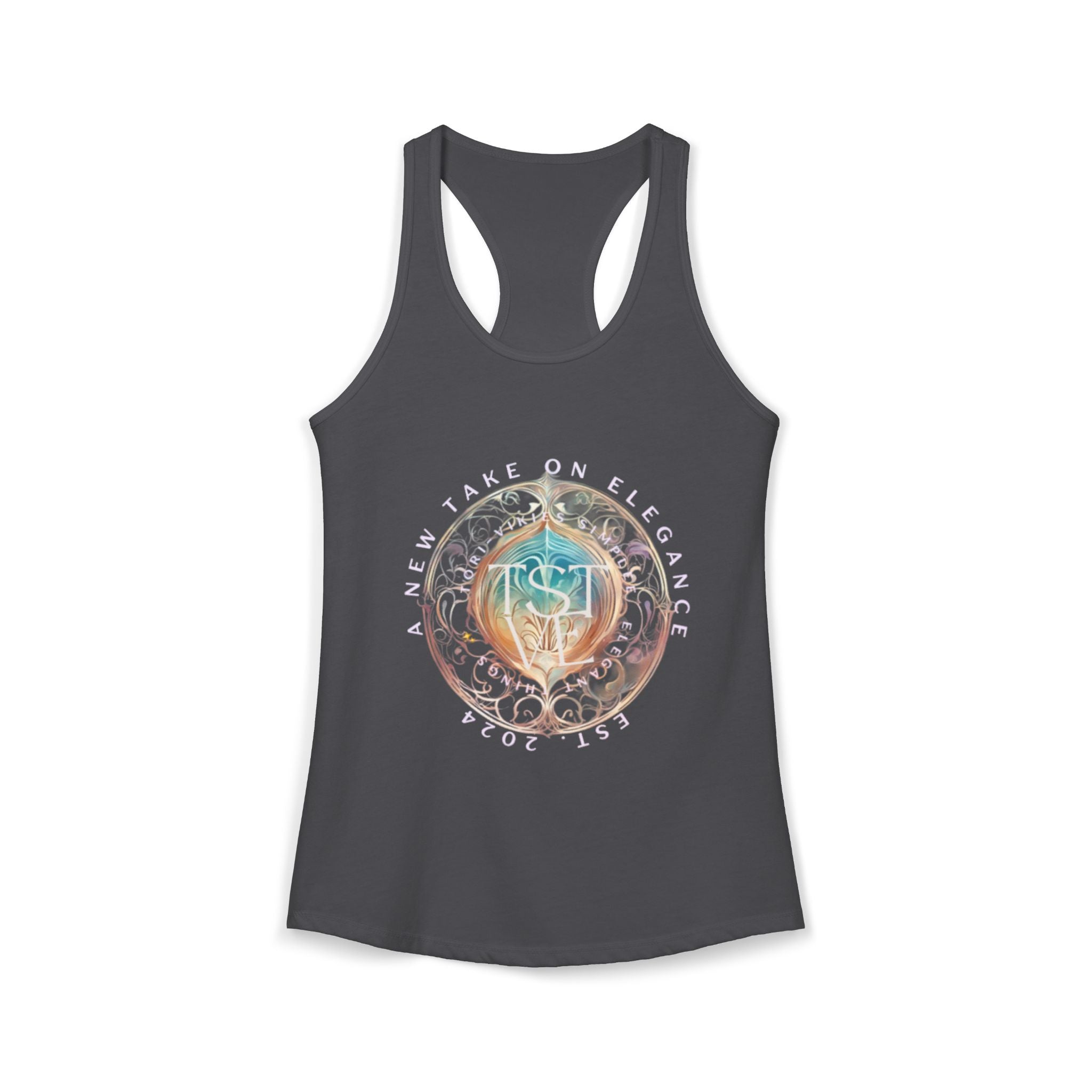 A New Take on Elegance Tank Top | Simplee Elegant Signature Racerback Tank | Feminine Statement Top