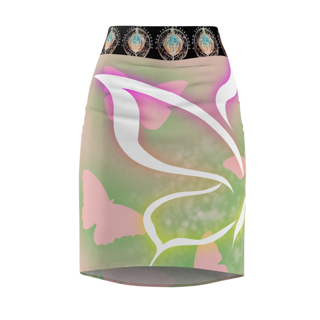 Floral Butterfly Pencil Skirt — Pastel Boho AOP