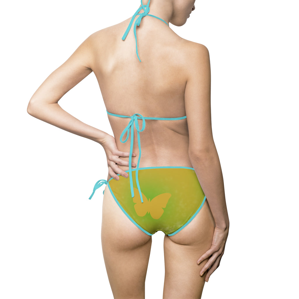 Green Watercolor Triangle Bikini — Women's Tie-Side Swimsuit