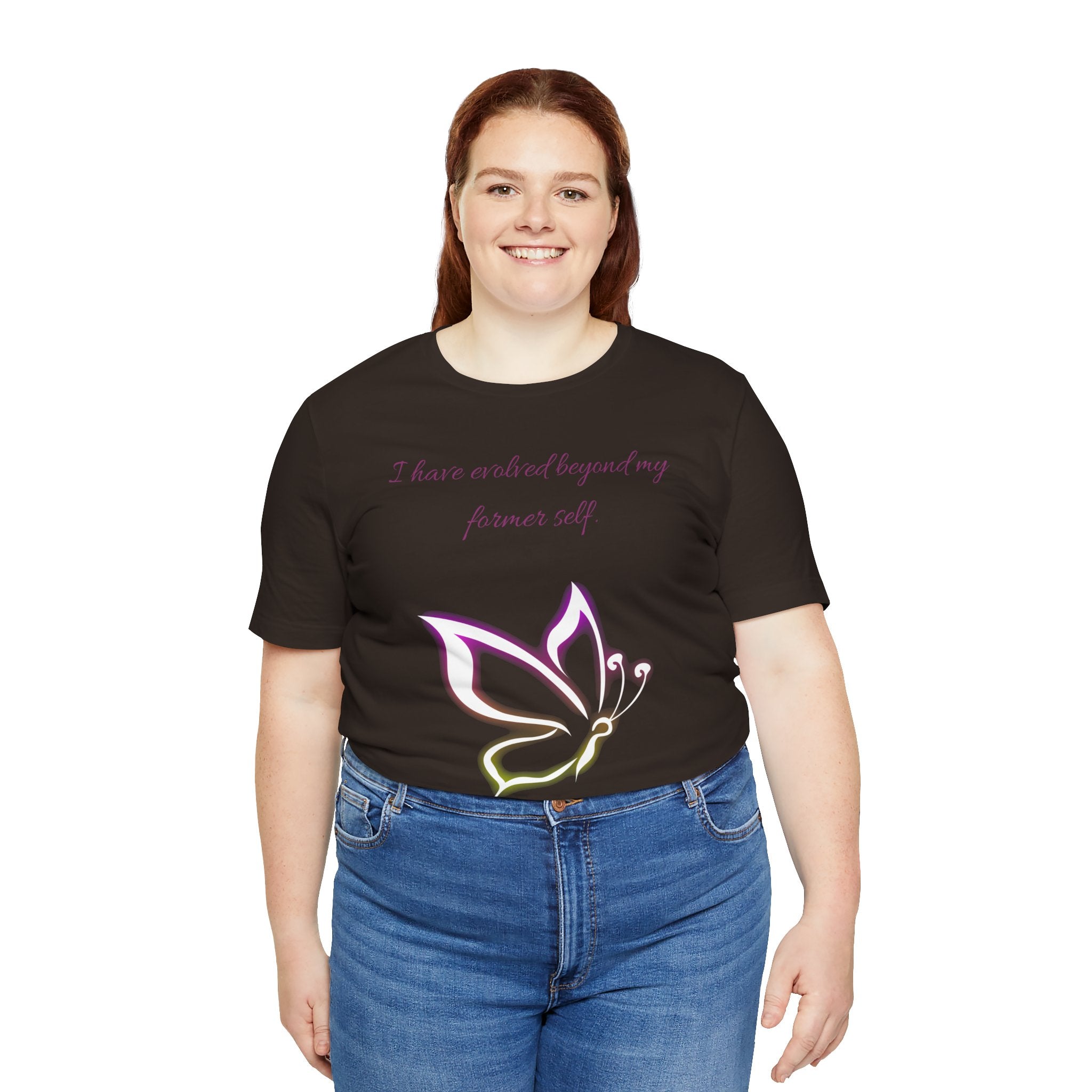 Simplee Elegant “Evolved Beyond My Former Self” Butterfly Tee – Glow Transformation Shirt