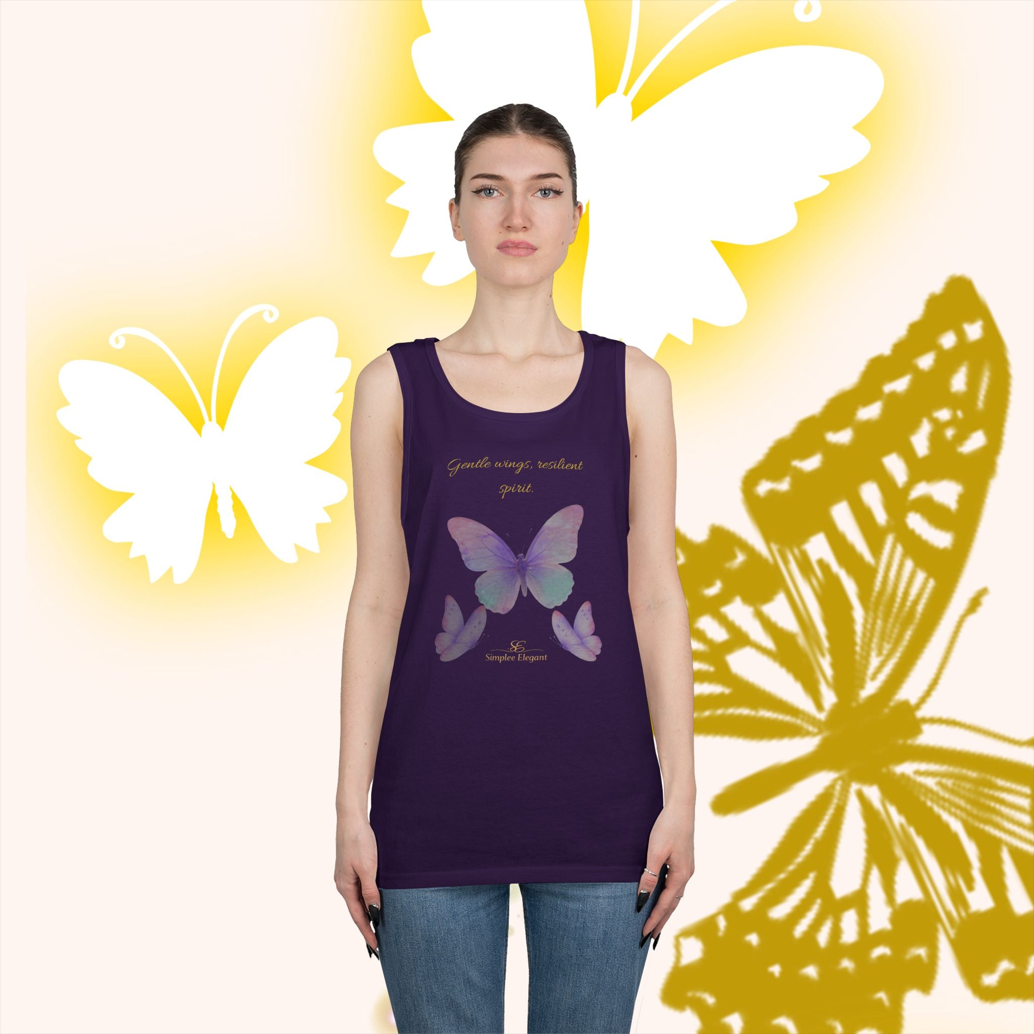 Simplee Elegant “Gentle Wings, Balanced Grace” Butterfly Tank – Soft Lavender Affirmation Top