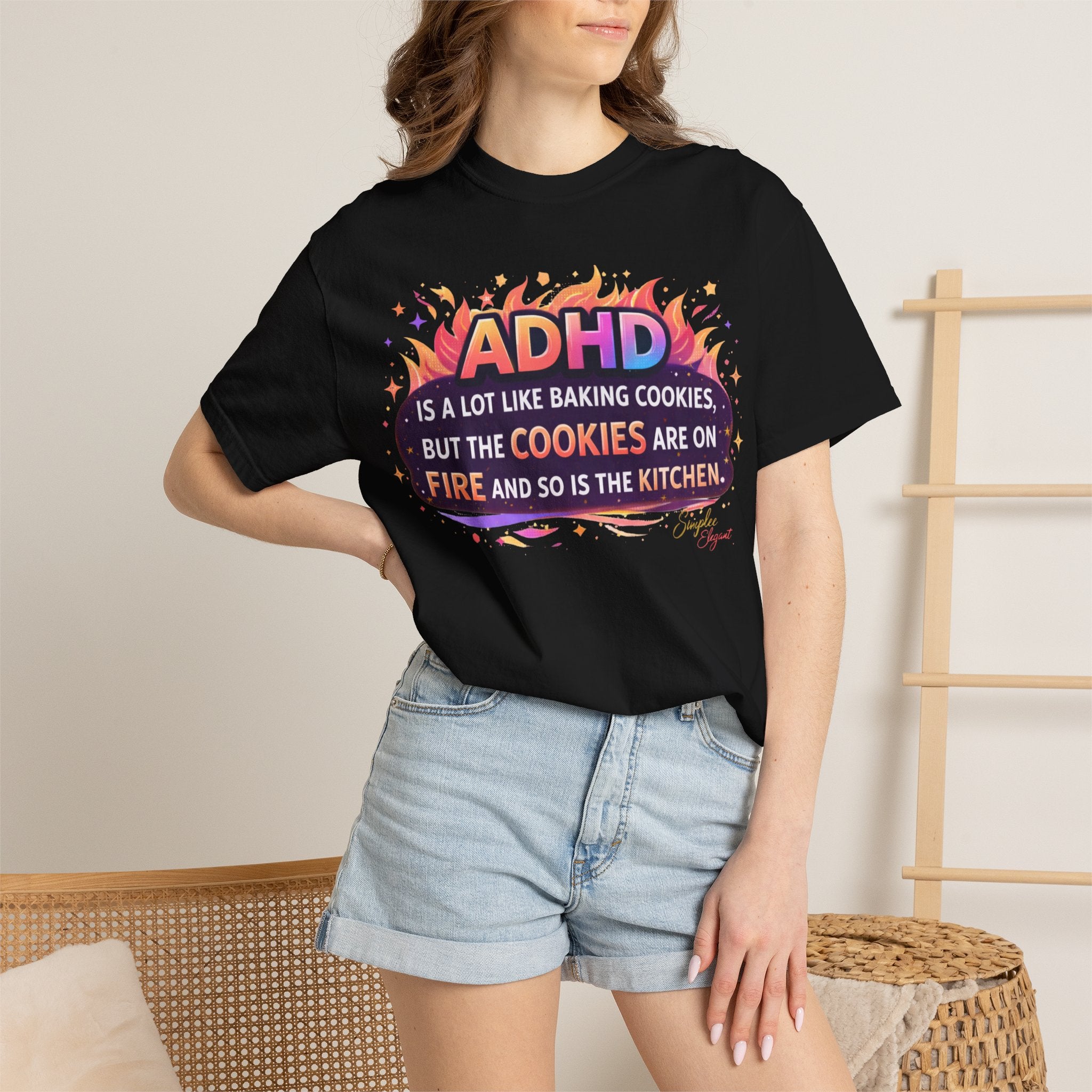 Simplee Elegant “ADHD Cookies on Fire” Tee – Funny ADHD Humor Graphic Shirt