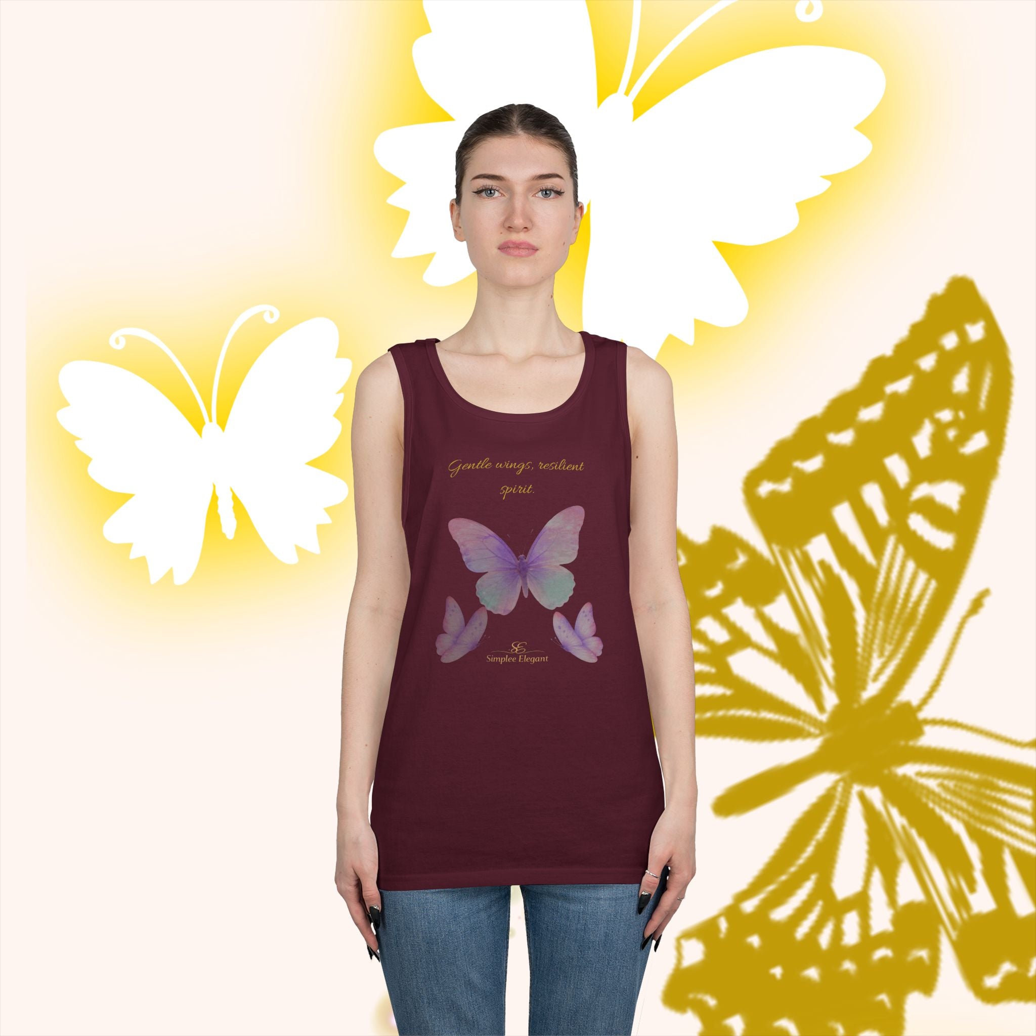Simplee Elegant “Gentle Wings, Balanced Grace” Butterfly Tank – Soft Lavender Affirmation Top