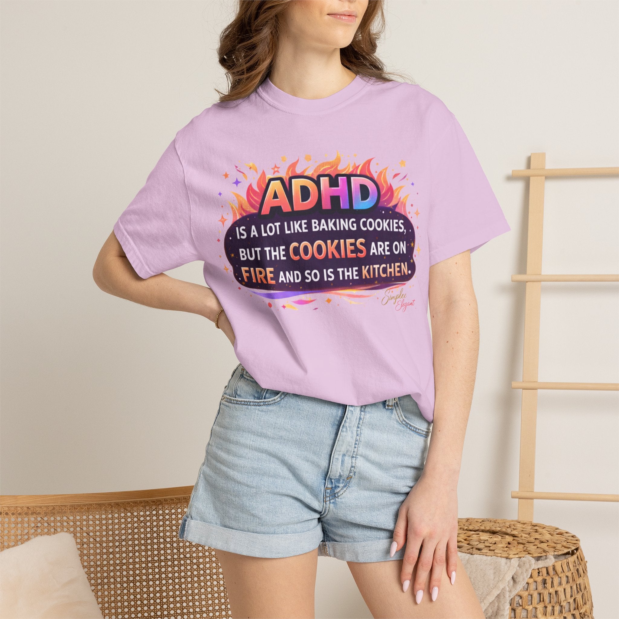 Simplee Elegant “ADHD Cookies on Fire” Tee – Funny ADHD Humor Graphic Shirt